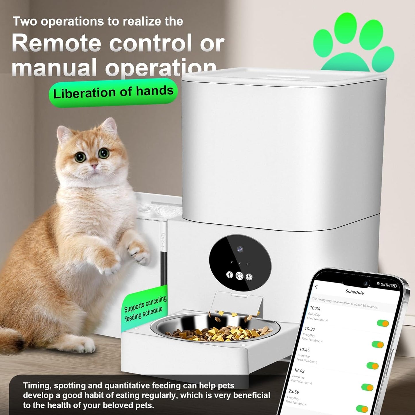 2-in-1 Upgrade Automatic Cat Feeder Water Dog Feeder Automatically Supports WiFi Connection Supports 2.4GHz and 5GHz Pet Feeder Can Be Mobile Timed Dosing Pet Food Dispenser with a Pet Water Dispenser