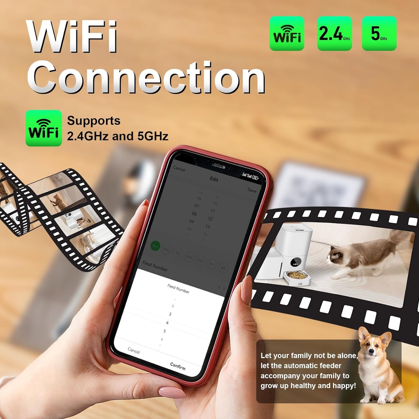 2-in-1 Upgrade Automatic Cat Feeder Water Dog Feeder Automatically Supports WiFi Connection Supports 2.4GHz and 5GHz Pet Feeder Can Be Mobile Timed Dosing Pet Food Dispenser with a Pet Water Dispenser