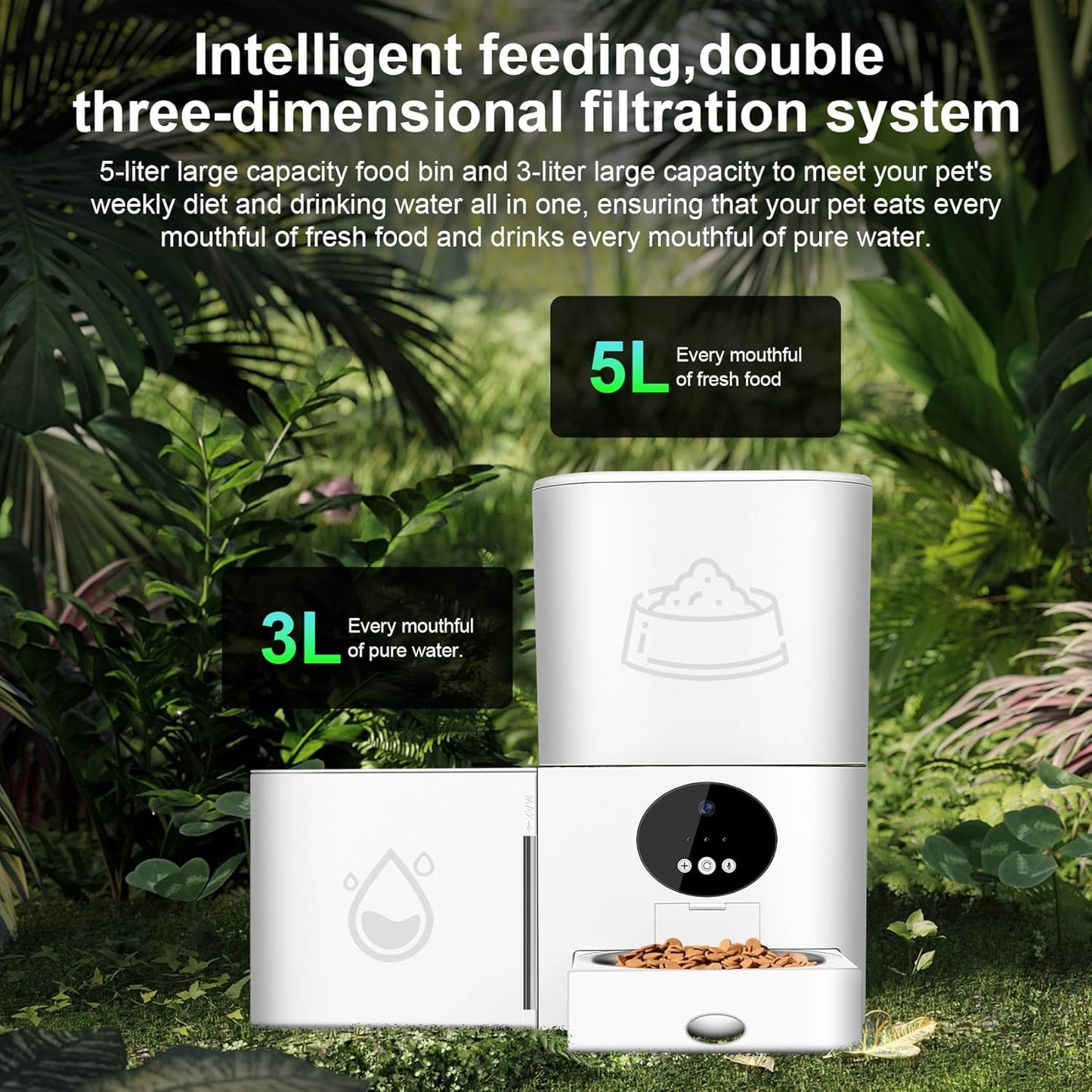 2-in-1 Upgrade Automatic Cat Feeder Water Dog Feeder Automatically Supports WiFi Connection Supports 2.4GHz and 5GHz Pet Feeder Can Be Mobile Timed Dosing Pet Food Dispenser with a Pet Water Dispenser